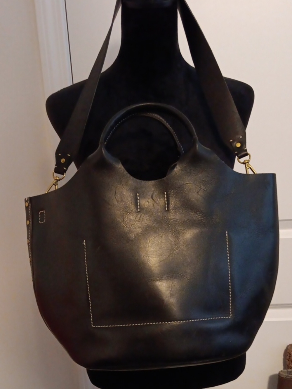 Madewell Black Leather Tote with Top Handles and Strap